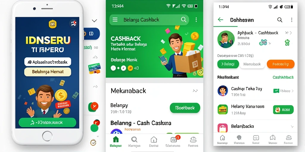 Antarmuka aplikasi IDNSERU menampilkan berbagai penawaran cashback menarik.
