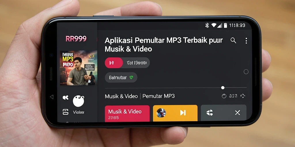 Tampilan aplikasi RR999 dengan antarmuka Pemutar MP3 yang sederhana dan elegan.