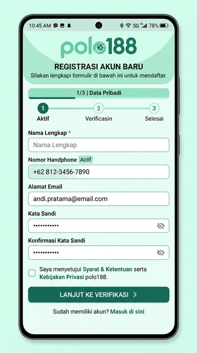 Tampilan halaman daftar polo188